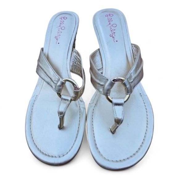 Lilly Pulitzer McKim Wedge GOLD Leather Sandal Size 9